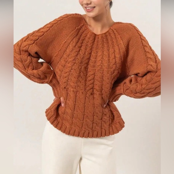 Sweaters - 388. Women's Cable Knit Sweater - Rust